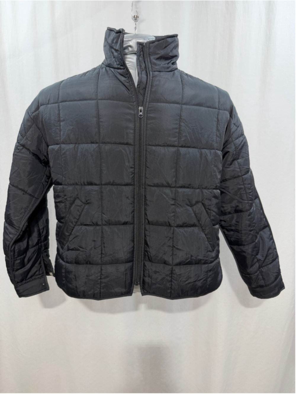 Black Square Men Quilted Packable Puffer Jacket Lightweight Curved Side Hem 2129
